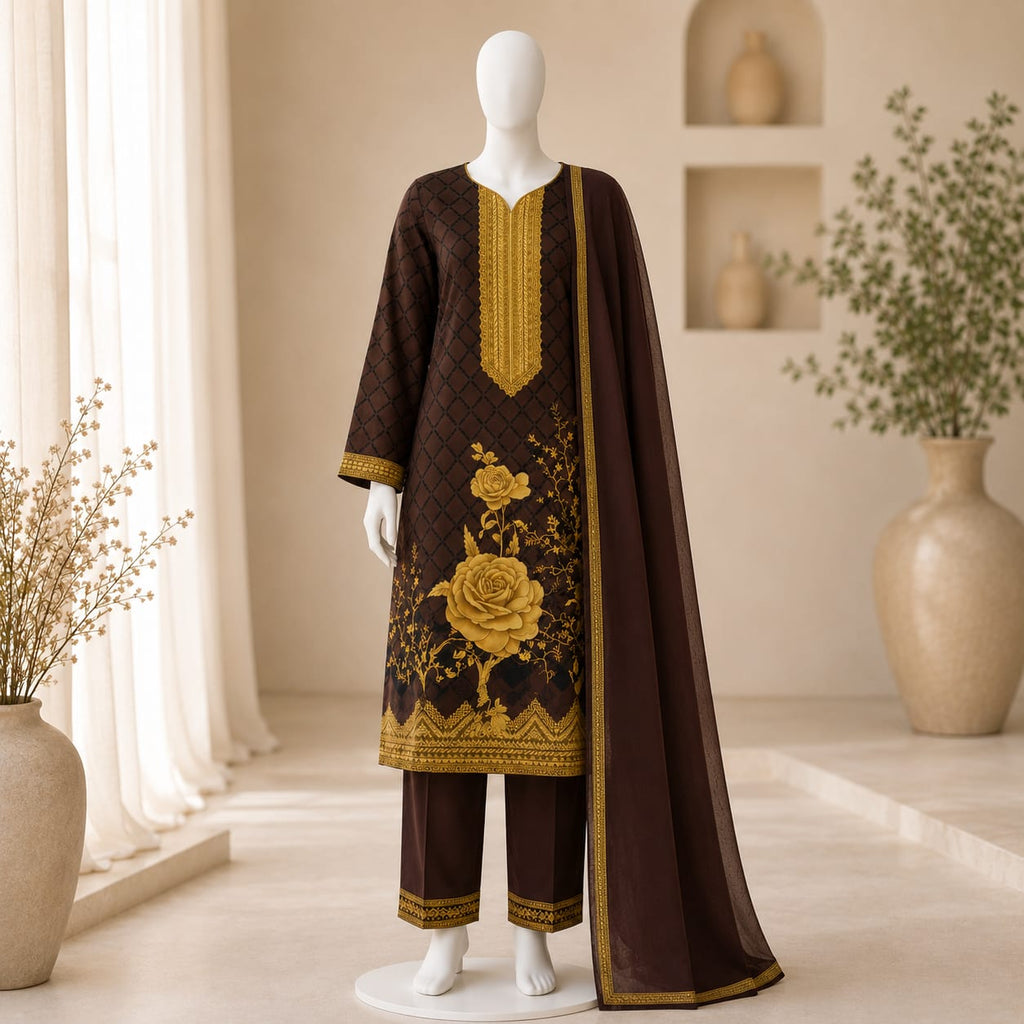 3 piece unstitched printed suit